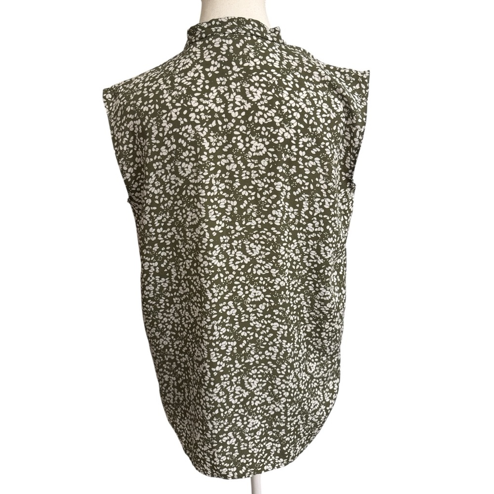 LOFT Outlet Olive Floral Slim Tie Neck Sleeveless Blouse XS - Picture 5 of 8